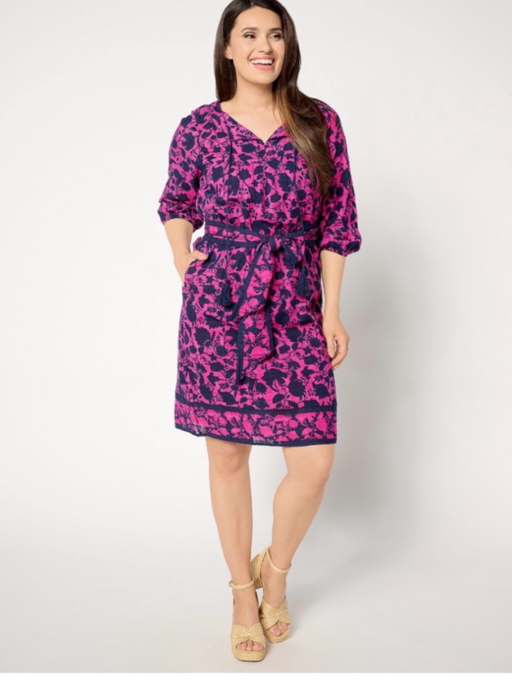 Studio Park x Amy Stran Regular Textured Cotton Dress with Belt Size S Berry